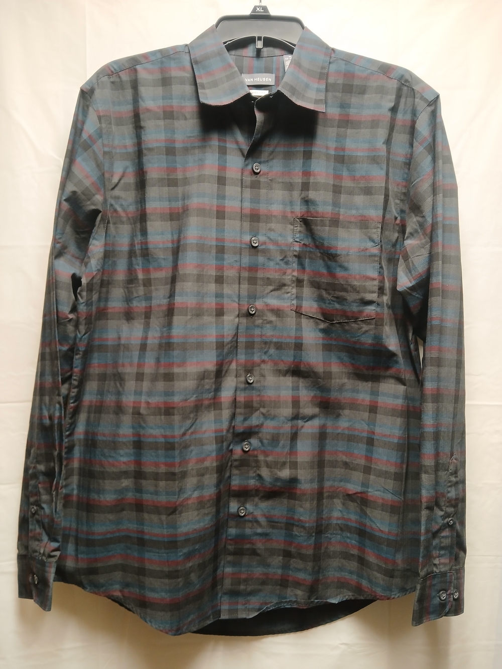 VAN HEUSEN Men's Plaid Button-Down Shirt - Grey,Black & Blue